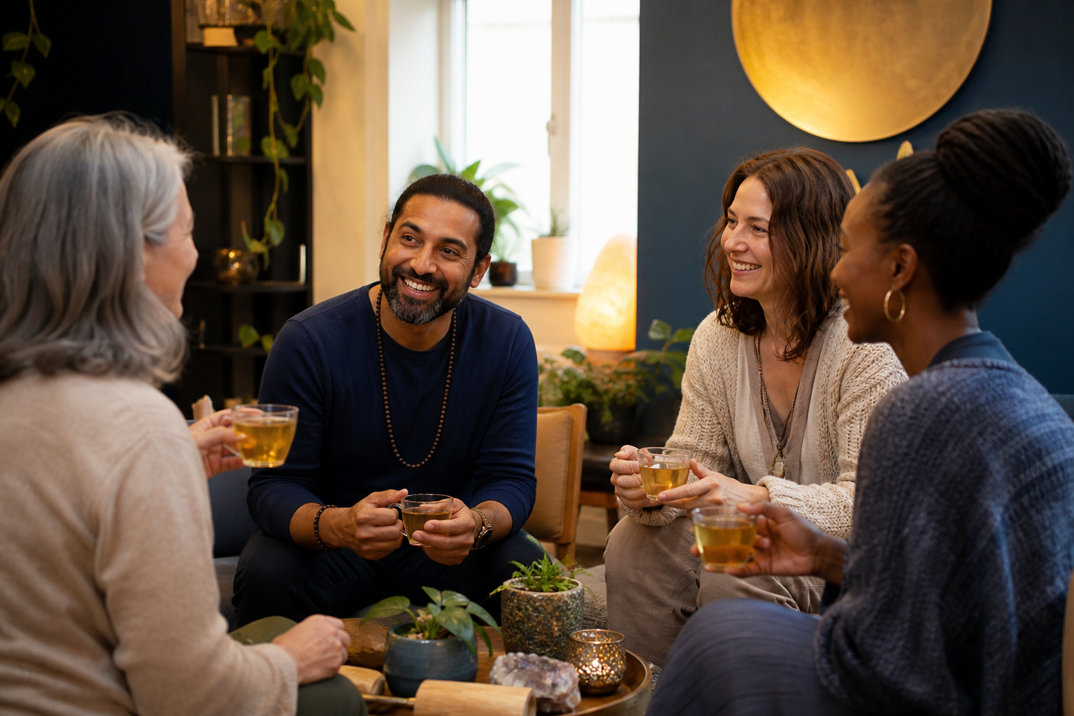 Illustrative scene representing friendship and community at Maitri