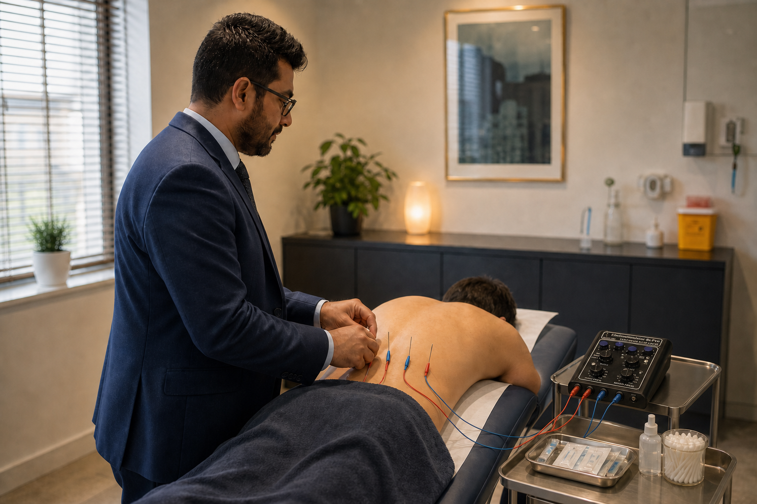 Dr Arun Vijayan providing neuroscience-based electroacupuncture at Maitri in Woolton, Liverpool