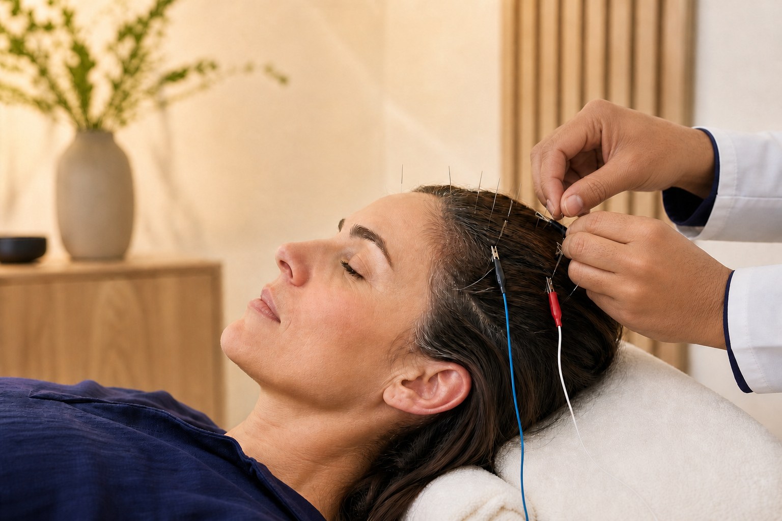 Scalp electroacupuncture illustrating the neuroscience-based approach used in Neuropuncture at Dr VJ's Acupuncture Clinic
